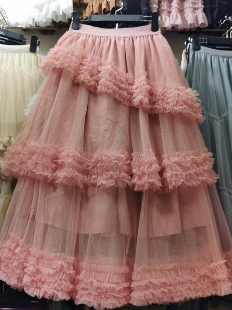Multi-layer Fungus Edge Stitching Mesh Skirts - runwayfashionista.com