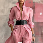 Sophisticated Silhouette: The Pink High-Waist Midi