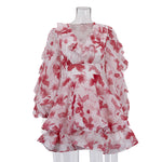 Floral Ruffle V-Neck Layered Mini Dress