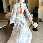 Floral Print High Neck Long Sleeve Maxi Dress