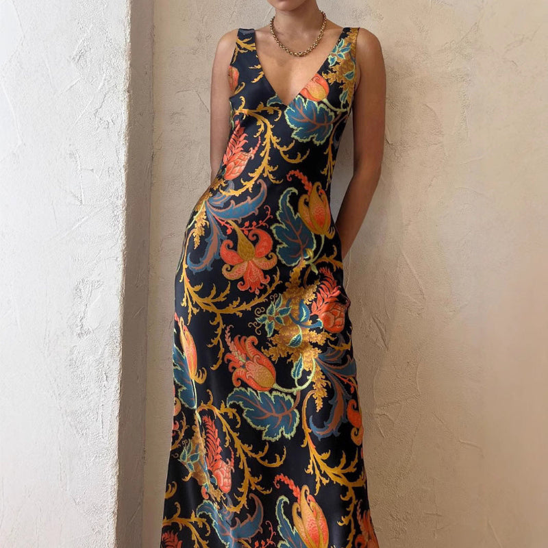 Floral Backless Flared Midi Statement