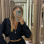 Zip-Up Cropped Hoodie & Wide-Leg Drawstring Jogger Pants Loungewear Two-Piece Co-ord Set