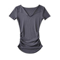 Half open solid color threaded short sleeved top