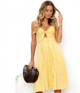 Tie-Front Button-Down Midi Dress - yellow