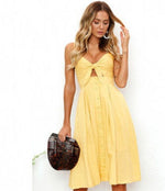 Tie-Front Button-Down Midi Dress - yellow