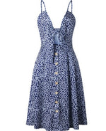 Tie-Front Button-Down Midi Dress - blue