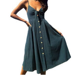 Tie-Front Button-Down Midi Dress - Dark blue