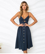 Tie-Front Button-Down Midi Dress navy blue