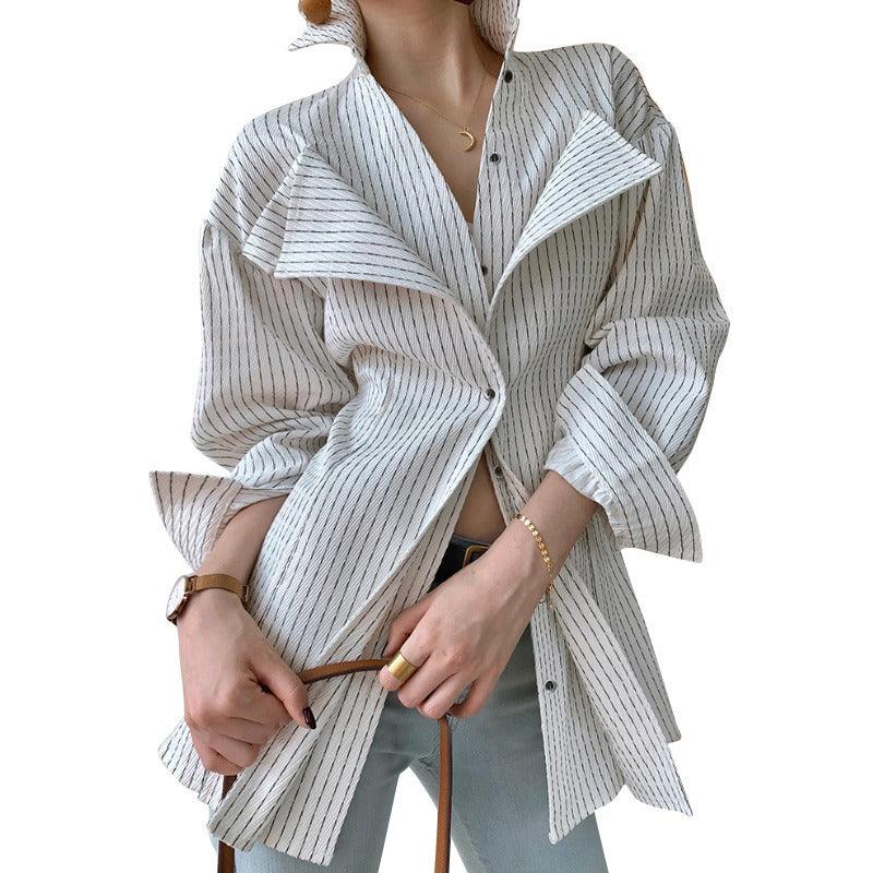 Long-Sleeved Fashion Striped Shirt - runwayfashionista.com