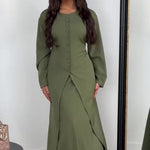 Solid Color Long Sleeve Top & Skirt Set