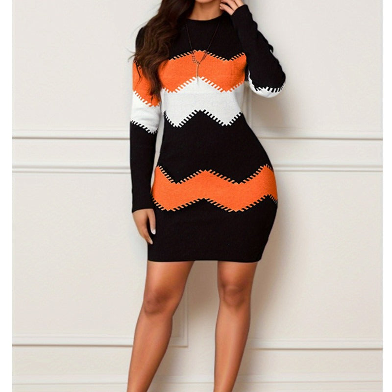 Long sleeved printed knitted buttock wrap dress - runwayfashionista.com