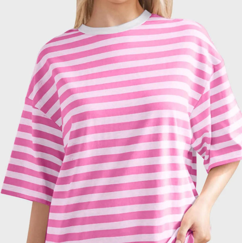 Casual Striped Quarter Sleeve T - Shirt - runwayfashionista.com