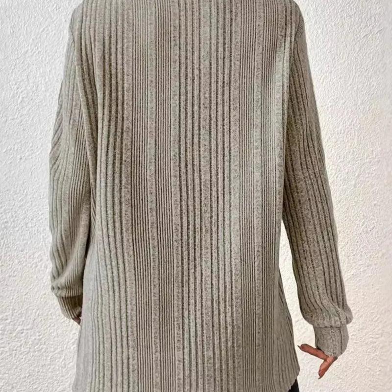 Slit johnny collar long sleeve sweater - runwayfashionista.com
