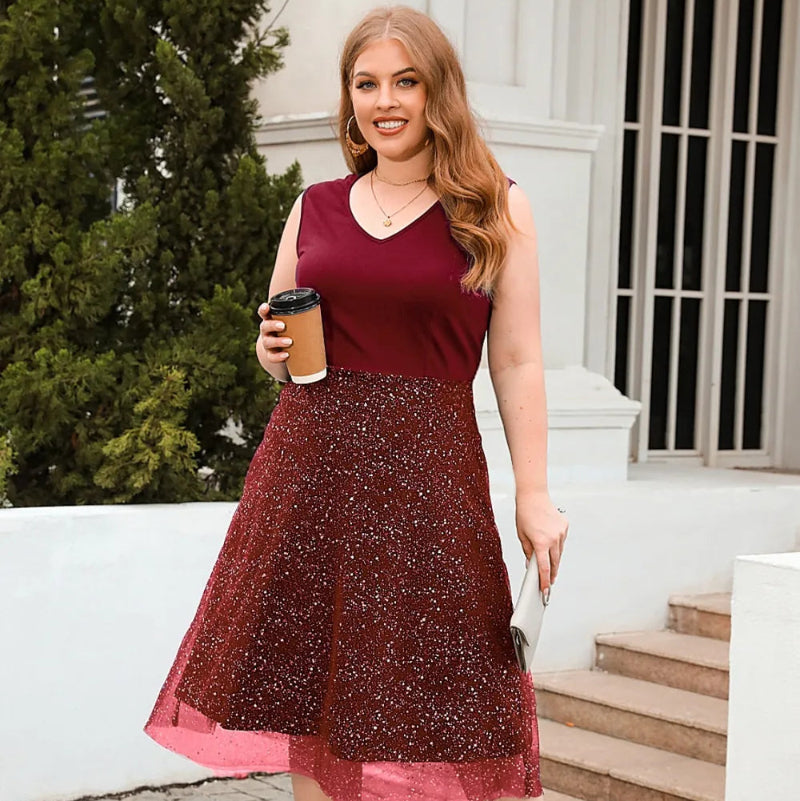 Plus Size V-Neck Sleeveless Midi Dress