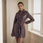 Belted Long-sleeve Leather Coat