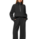 Half Zip Long Sleeve Sweatshirt And Wide Leg Pants Set