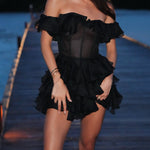 Black Off-shoulder Ruffled Mini Dress