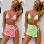 Tie-Dye Triangle Bikini & Ruched Mini Skirt 3-Piece Set
