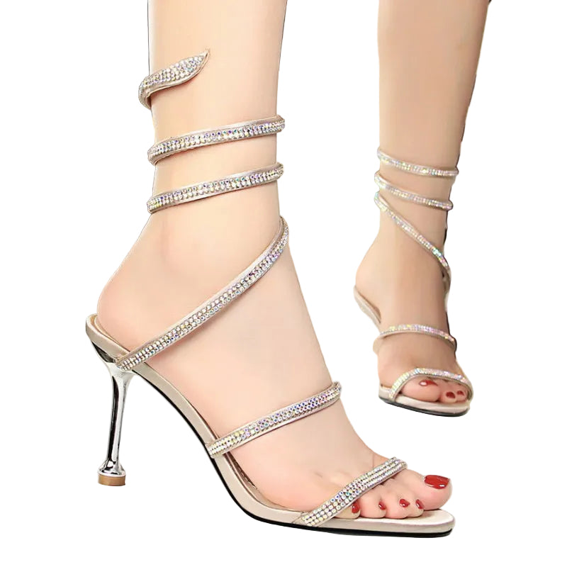 Stiletto Heels Snake-shaped Winding Rhinestone
