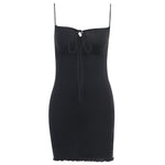 Tie Front Spaghetti Strap Mini Dress - black