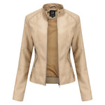 Zip-up Leather Jacket - beige