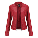Zip-up Leather Jacket - red