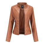 Zip-up Leather Jacket - Khaki