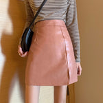 PU Faux-Leather High-Waist Bodycon Pencil Mini Skirt — Pink, Black & Yellow