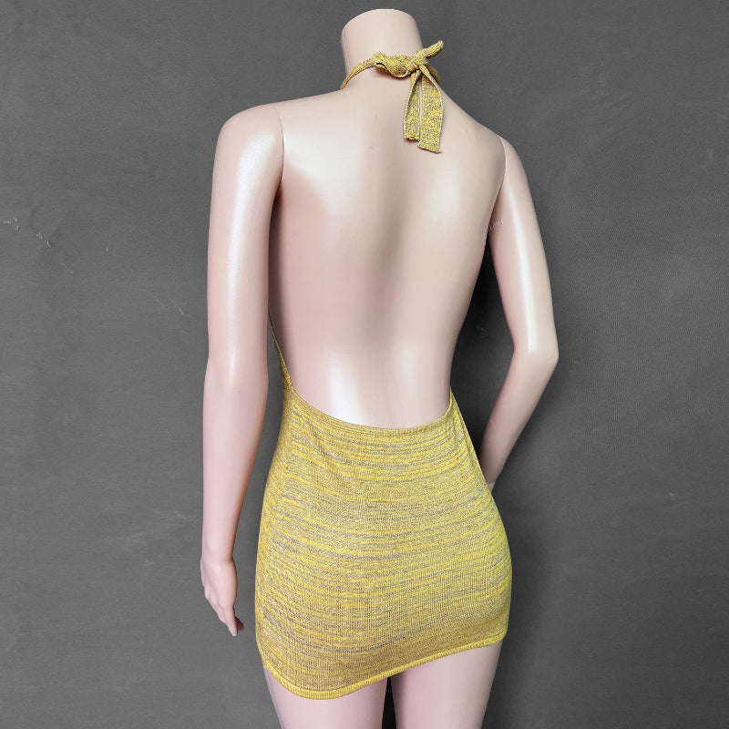 Cryptographic Halter Mini Dress - yellow