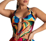 Multicolour Halter Ring Detail Mini Dress