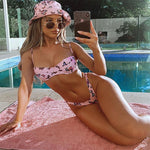 Pink Butterfly Print Underwire Balconette Spaghetti-Strap High-Cut Bikini Set