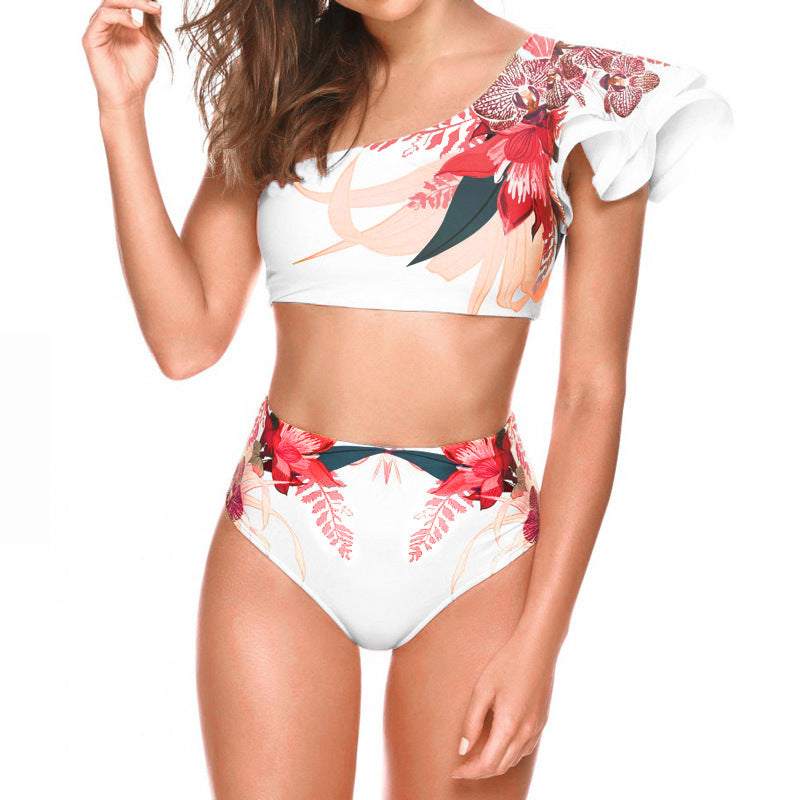Floral One-Shoulder High-Waisted Bikini Set