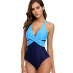 High-Waist Backless One-Piece Monokini - light blue