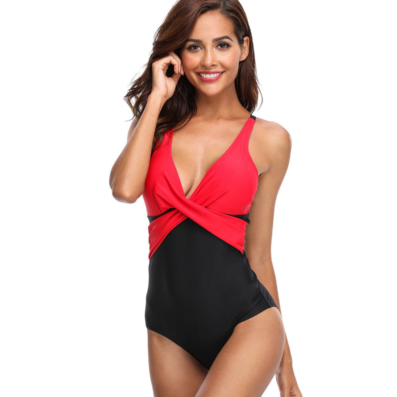 High-Waist Backless One-Piece Monokini - red