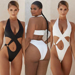 Crossover Plunge Halter Monokini with Gold O-Ring Cutout