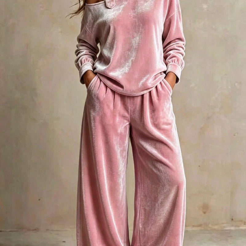 Velvet Off-Shoulder Two-Piece Set - pnik