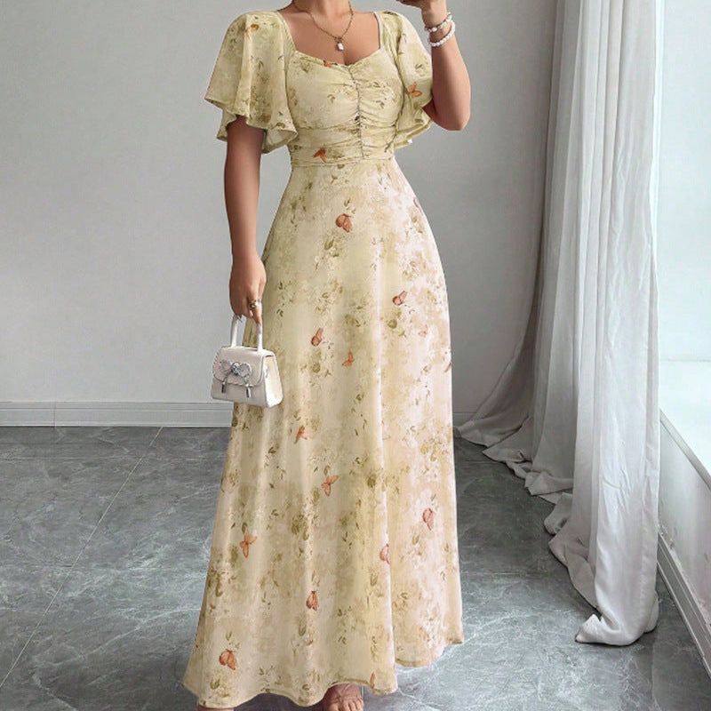 Elegant Slim Midi Dresses - light yellow