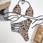 O-Ring Triangle Top Multi-Strap Waist Bikini Set - leopard