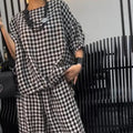 Plaid Round Neck Half Sleeve Top and Pants Set - runwayfashionista.com