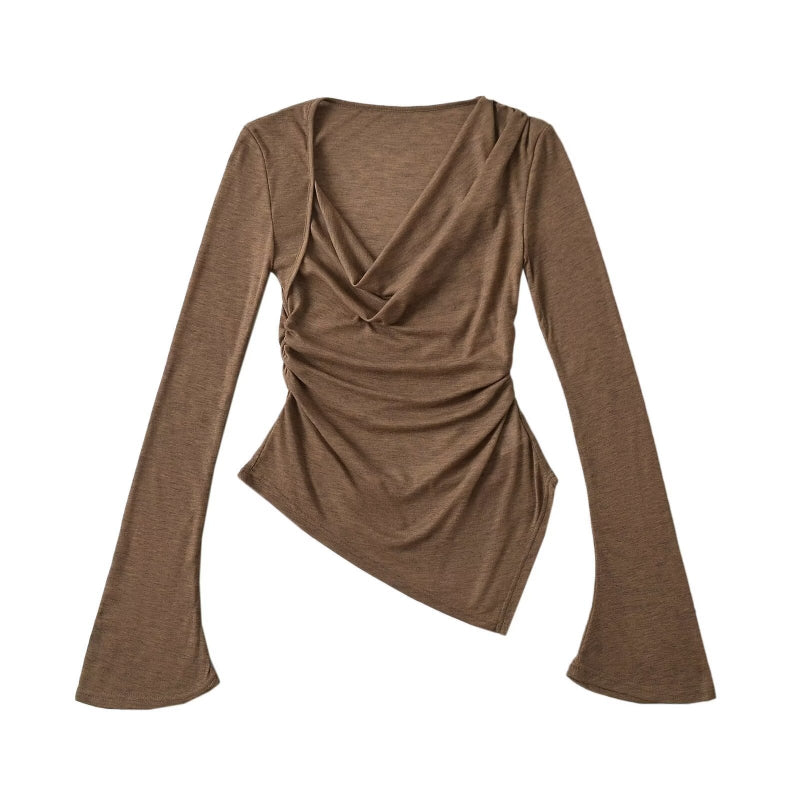 Swing collar one shoulder long sleeved T-shirt