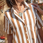 Brown Stripe Button Down Romper