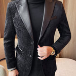 Jacquard Velvet Leather Lapel Men's Blazer