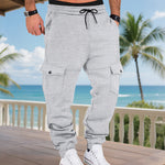 Fleece-lined Multi-pocket Cargo Pants - light grey