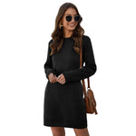 Long Sleeve Crew Neck Sweater Dress - black