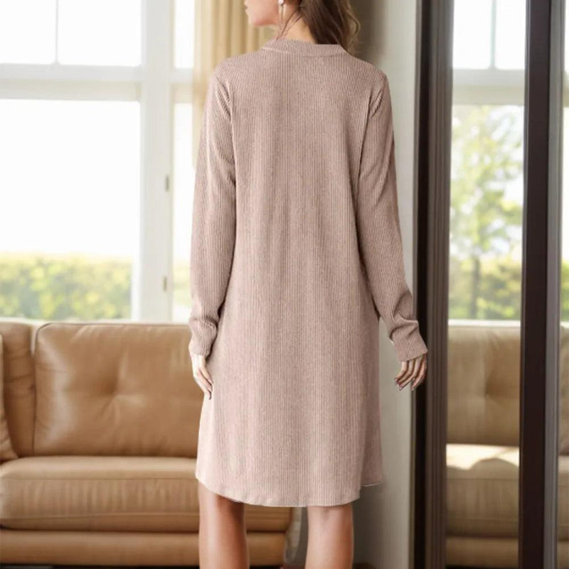 Notched long sleeve mini dress - runwayfashionista.com