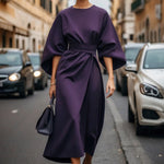 Round Neck Midi Dress - Purple
