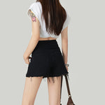 Ins Style Frayed Hem Denim Shorts