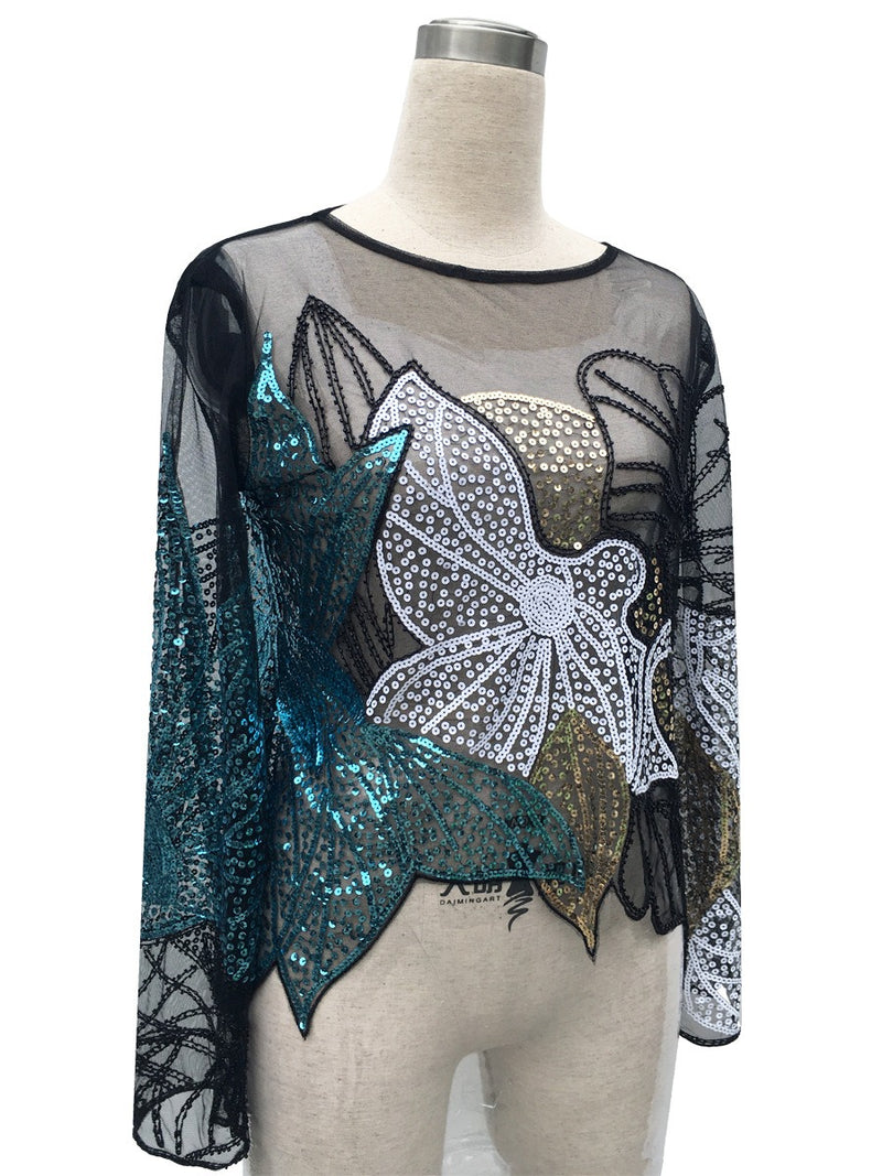 Studded sequin top thin long sleeved - runwayfashionista.com