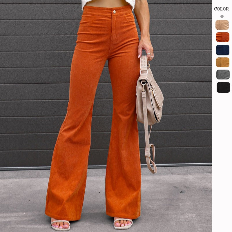 Corduroy High Waist Casual Pants - runwayfashionista.com