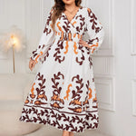 Plus Size Printed Surplice Flounce Sleeve Dress - runwayfashionista.com